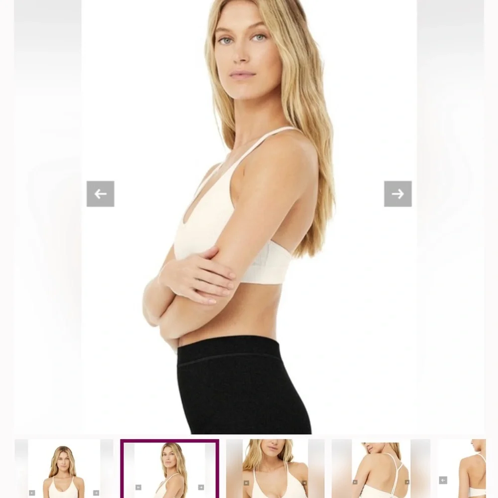 ALO Yoga White Ribbed Racerback Sports Bra
